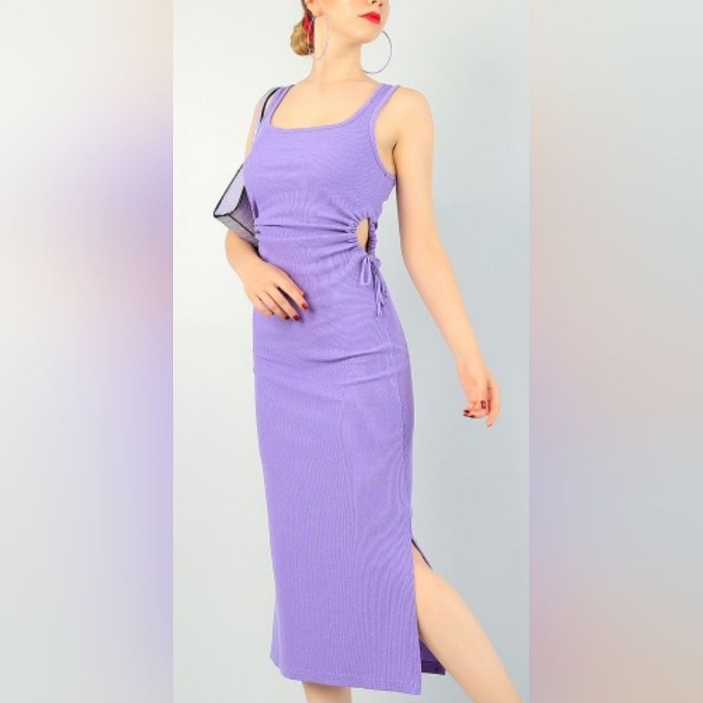 Live To Be Spoiled Lavender Midi Dress Cut Out Adjustable Tie Sides Womans XL